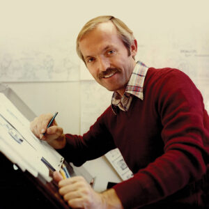 Don Bluth at the drawing board.